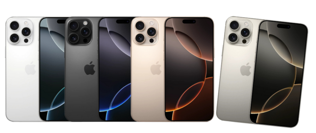 Apple iPhone 16 Pro Max in white titanium,black titanium,desert titanium and natural titanium