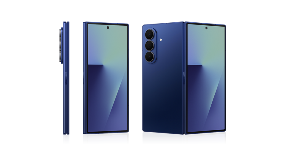 Samsung Galaxy Z Fold 7 unfolded on a desk, showcasing its large inner AMOLED display with a multitasking interface featuring multiple open apps.