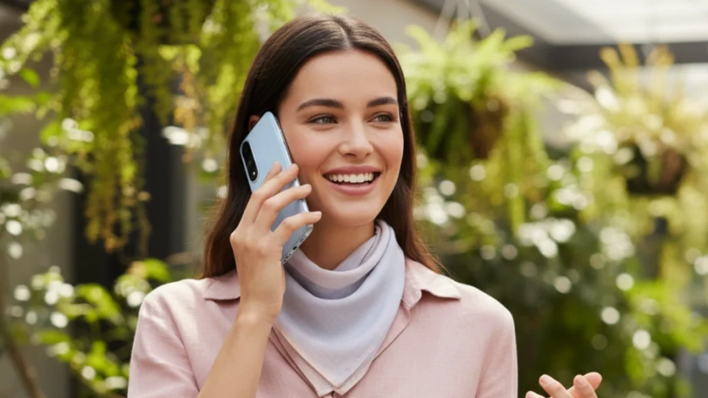 An Australian women holding the OnePlus Nord 5 casually