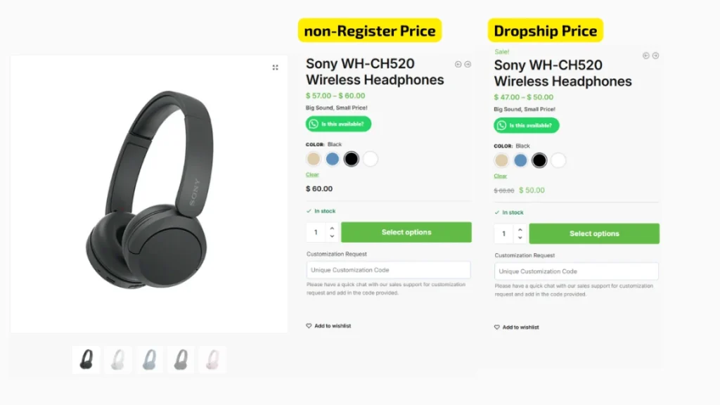 Sony WH-CH520 dropship price